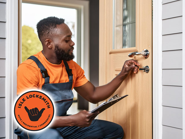 male professional technician providing residential locksmith services